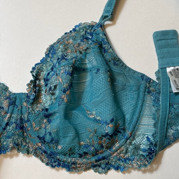 36E 36DD Wacoal Sling lift Teal Floral Embroider Underwire Bra 65191 Loop Straps - Picture 8 of 16